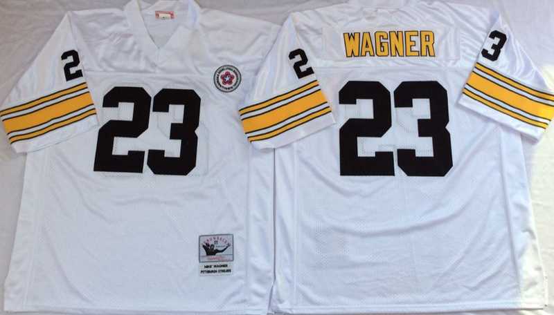 Steelers 23 Mike Wagner White M&N Throwback Jersey->nfl m&n throwback->NFL Jersey